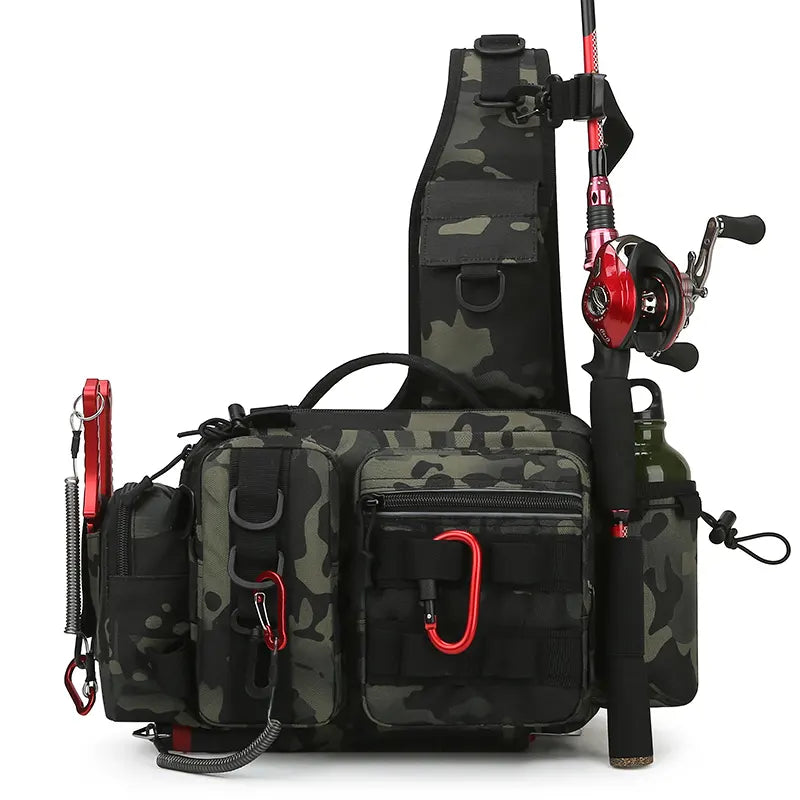 Sling bag with rod in the side holder