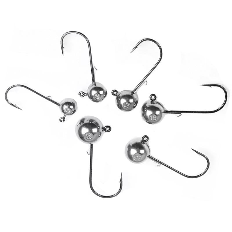 Tungsten ball jig heads with hooks - size range