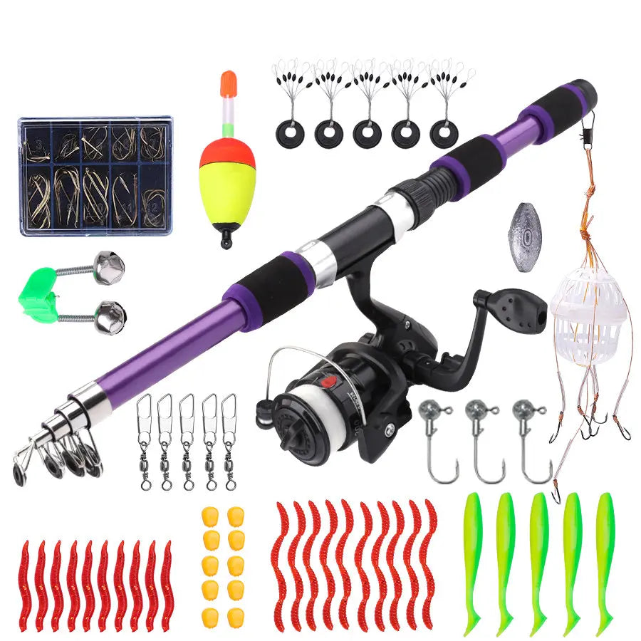 Travel spinning combo kit, purple rod set