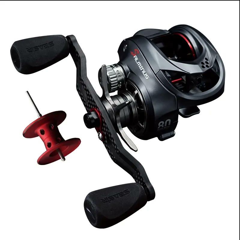 Salminus power baitcasting reel with red aluminum spare spool